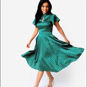 Unique Vintage polkadot satin plus size dress